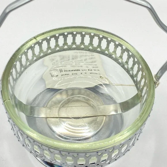 Trillium Vintage MCM Glass Nut Candy Dish Silver Tone Metal Basket OS Silver - Picture 9 of 10